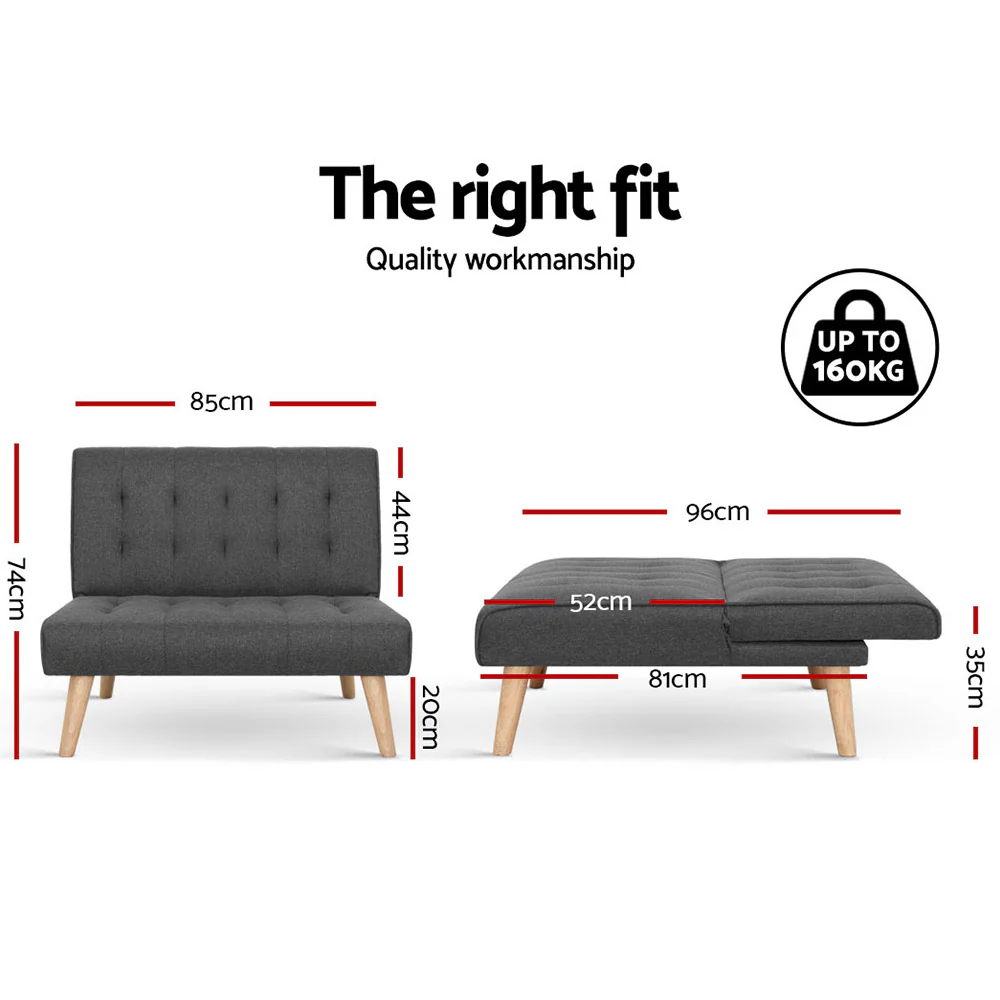 Artiss Recliner Single Sofa Bed Dark Grey Fabric - Image 7