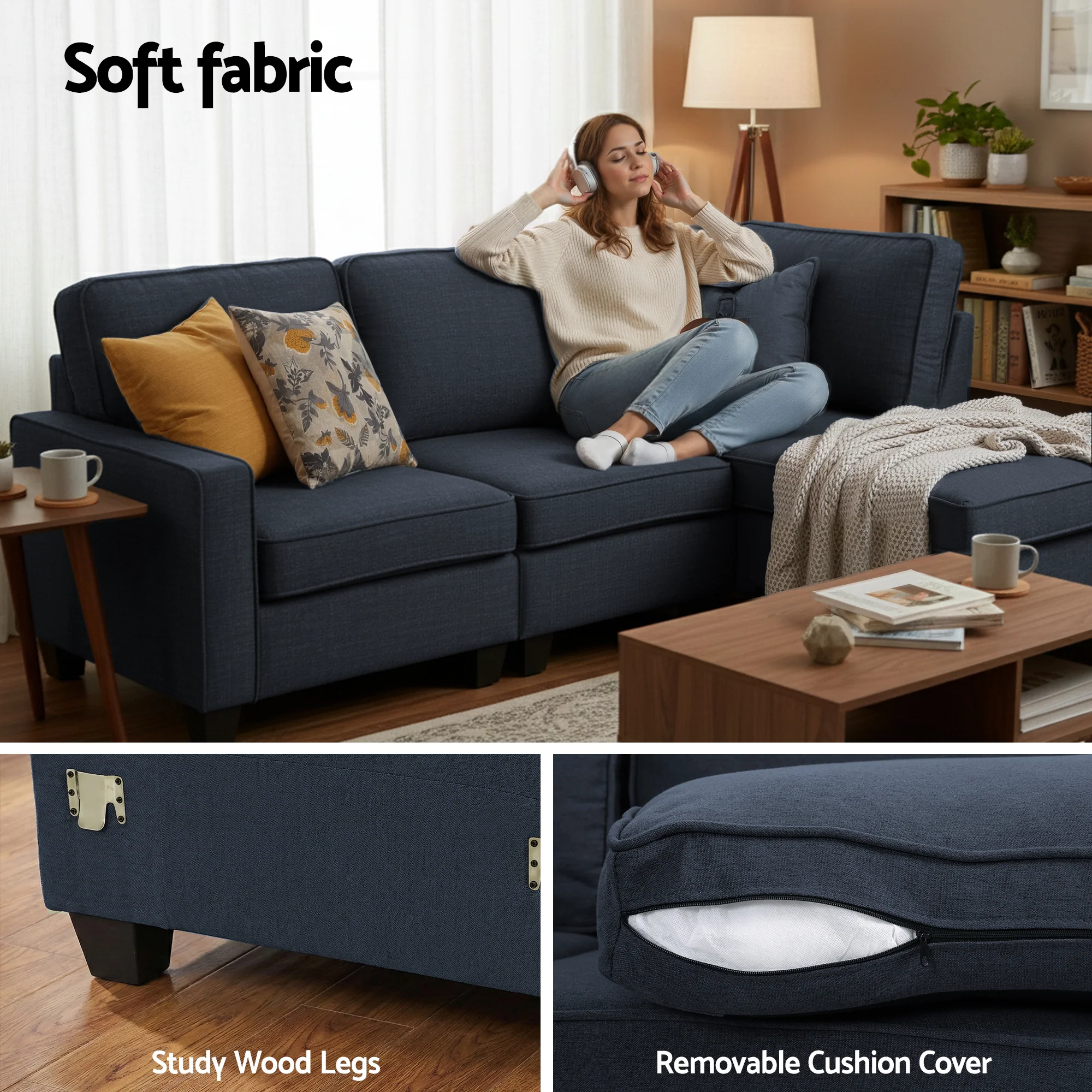 Artiss Modular Sofa Chaise Set 4-seater Dark Grey - Image 6
