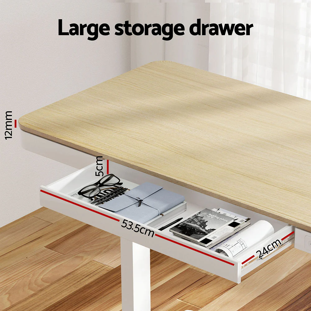 Artiss Standing Desk Motorised Electric Desks Drawer 120CM Oak - Image 4