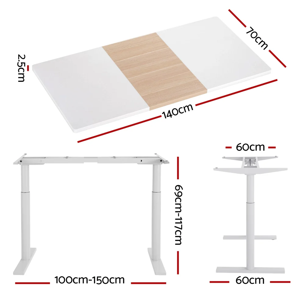 Artiss Standing Desk Motorised Electric Dual Motor 140CM White Pine - Image 3
