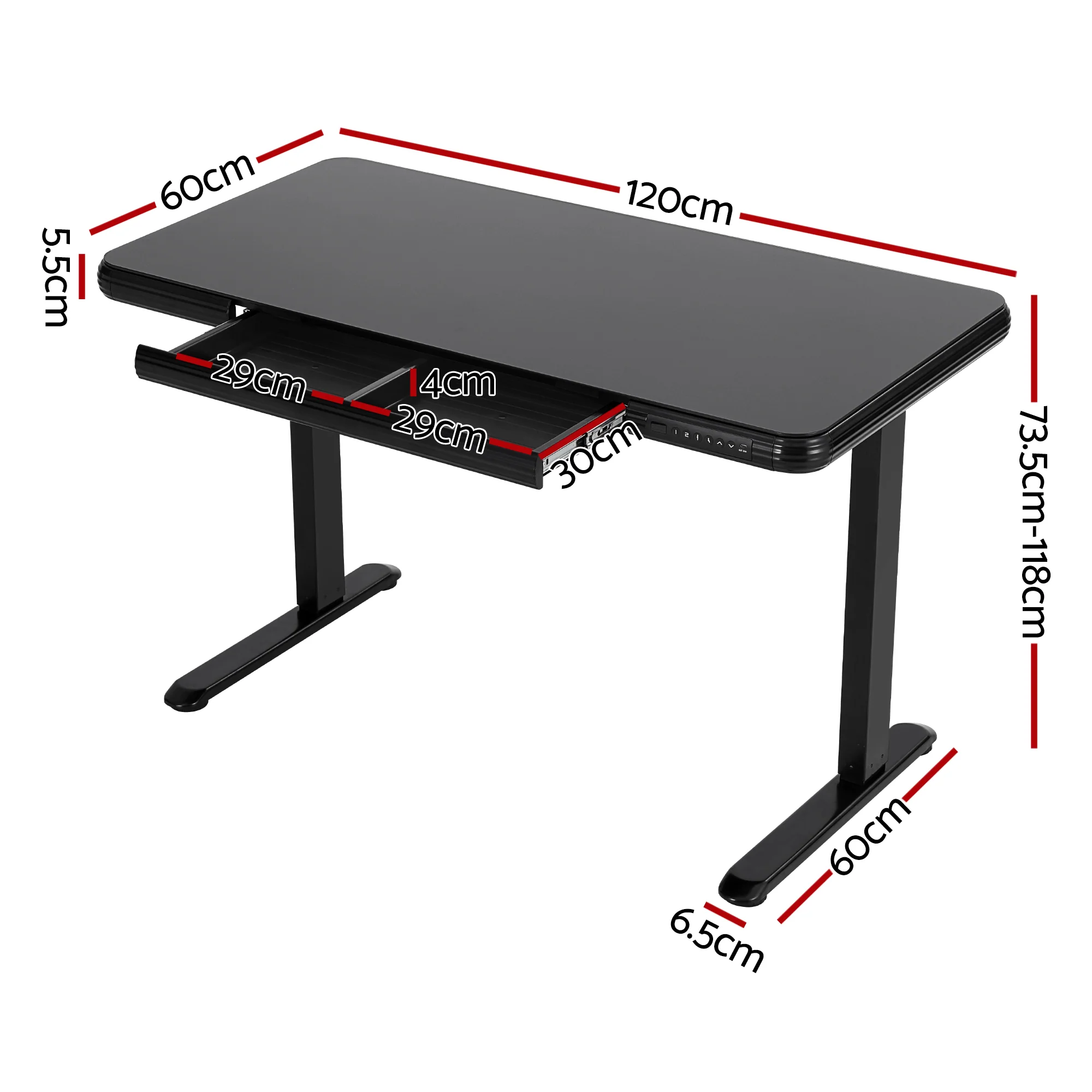 Artiss Standing Desk Motorised Tempered Glass Top Electric Black 120CM - Image 2