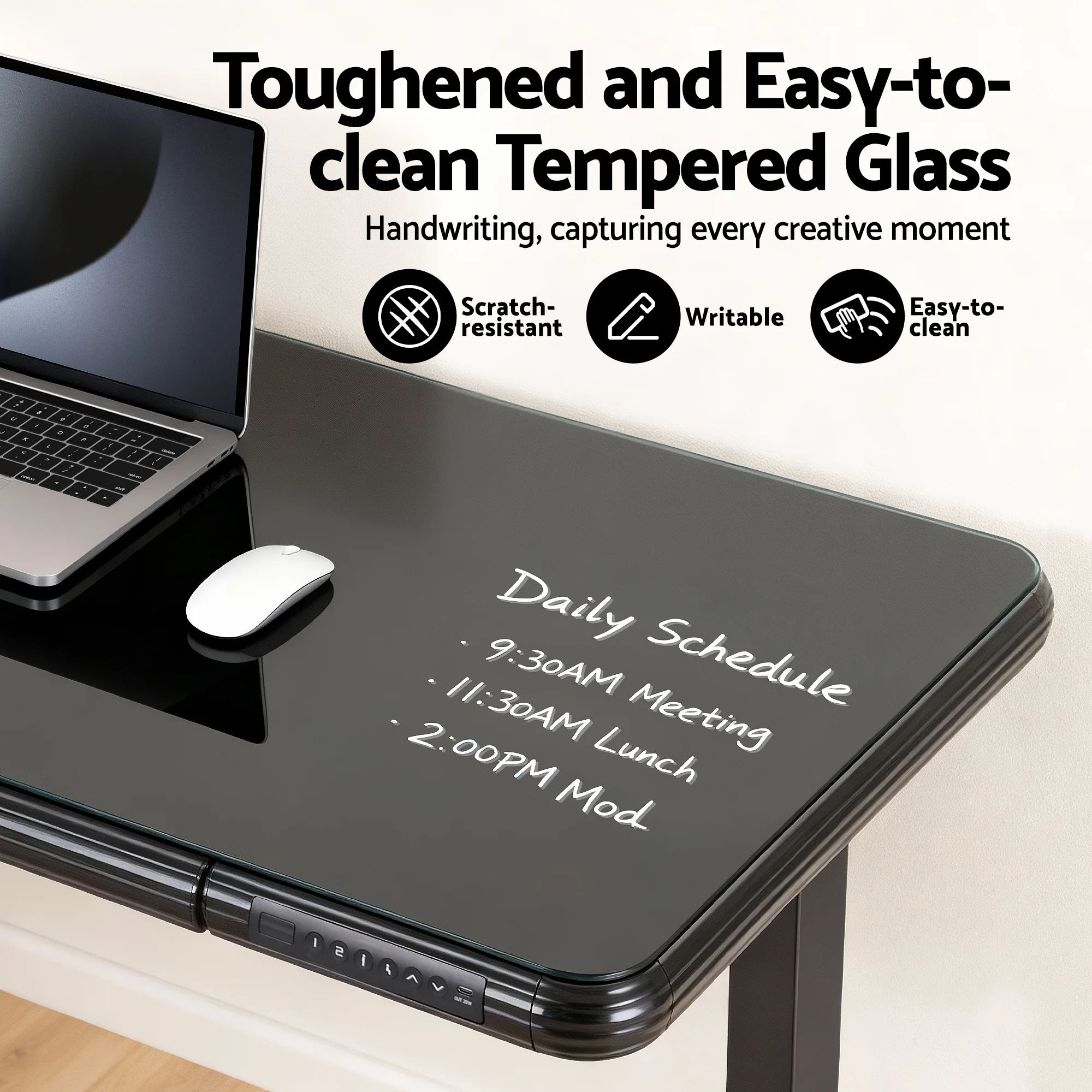 Artiss Standing Desk Motorised Tempered Glass Top Electric Black 120CM - Image 5