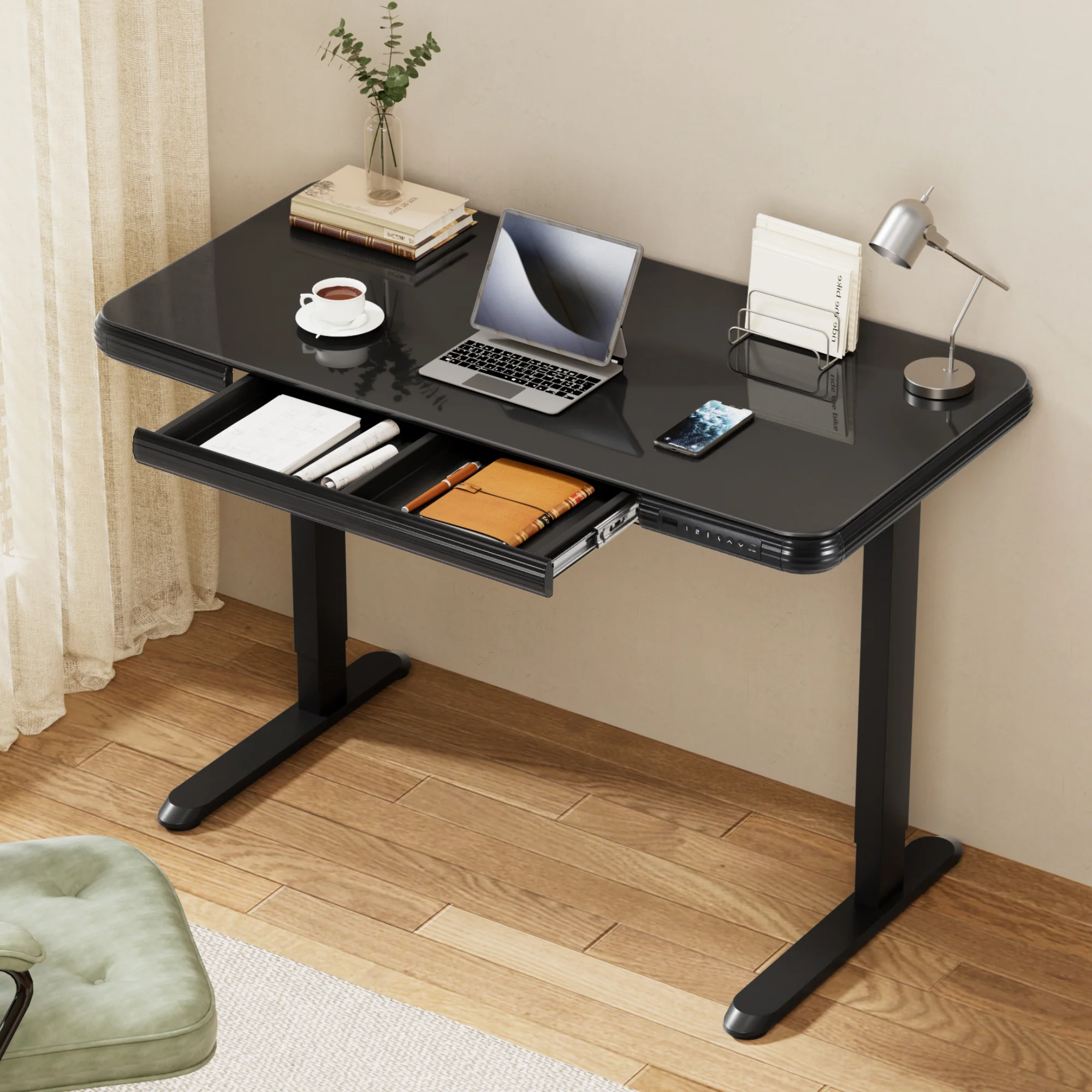 Artiss Standing Desk Motorised Tempered Glass Top Electric Black 120CM - Image 7