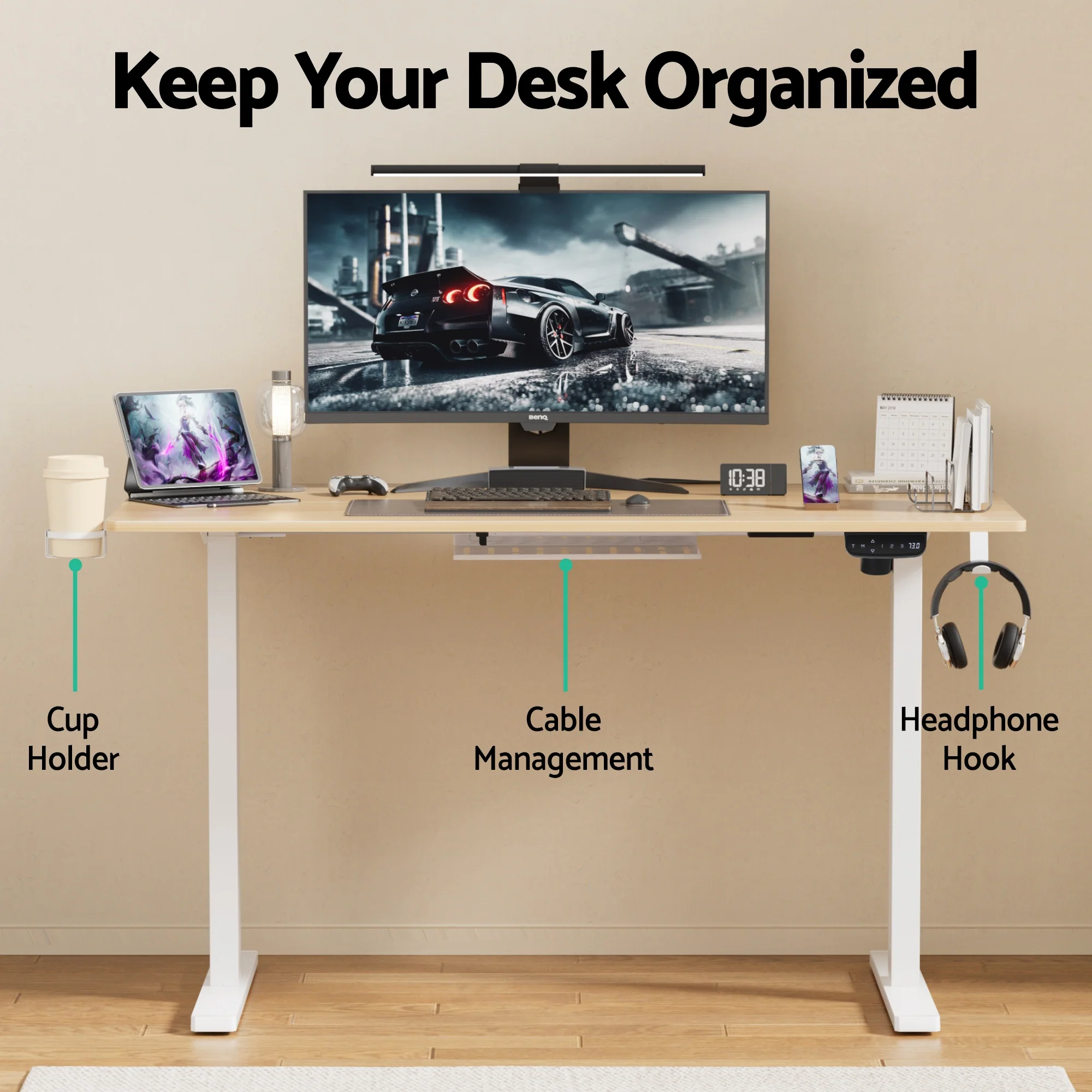 Artiss Standing Desk Motorised Touch Control Electric Oak 140CM - Image 7