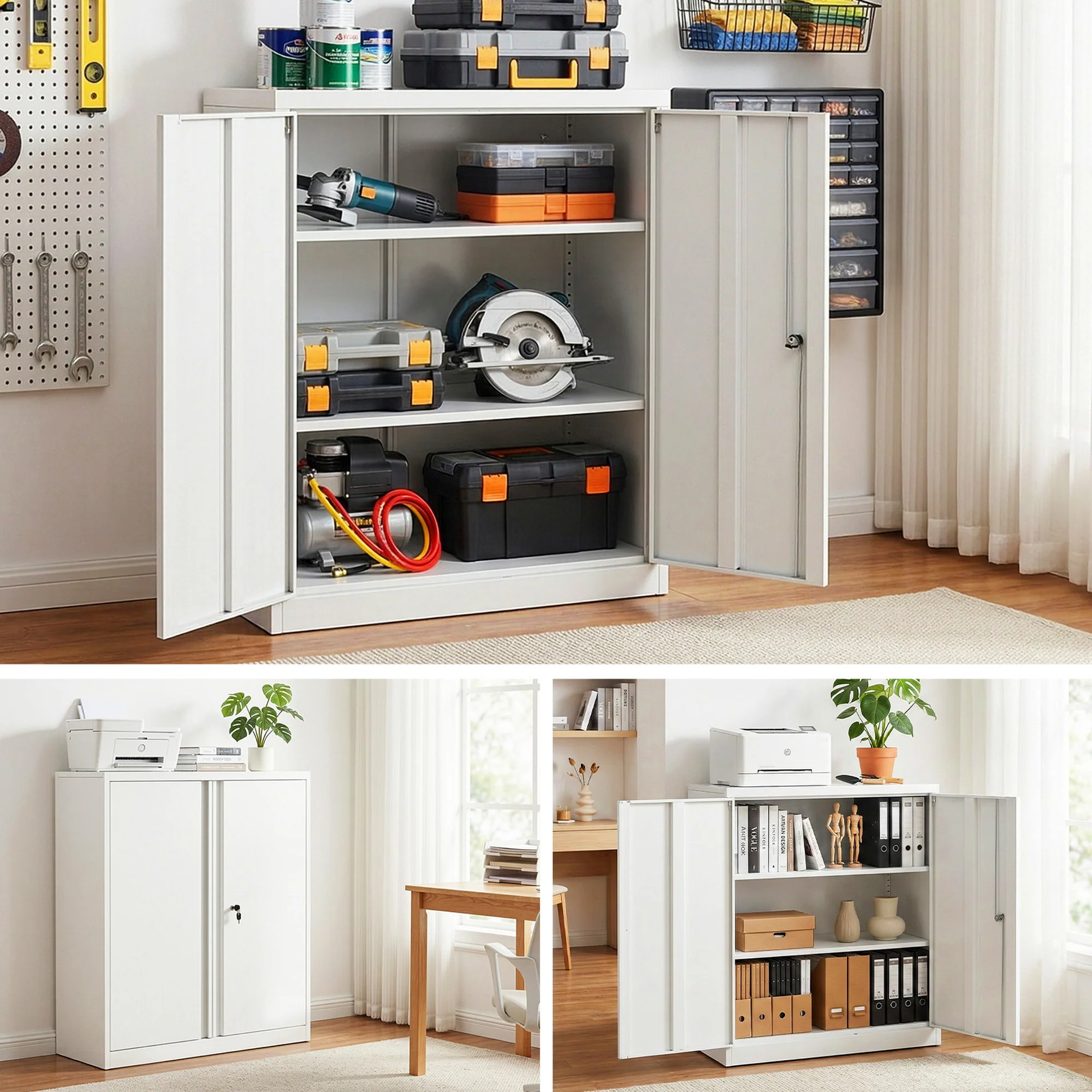 Artiss Steel Locker Cabinet Filing Mental Storage 3-Point Lock Adjustable Shelves White - Image 7