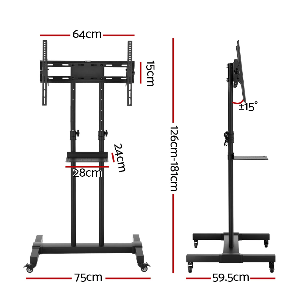 Artiss Mobile TV Stand for 23-65 TVs Mount Bracket Portable Solid Trolley Cart - Image 3