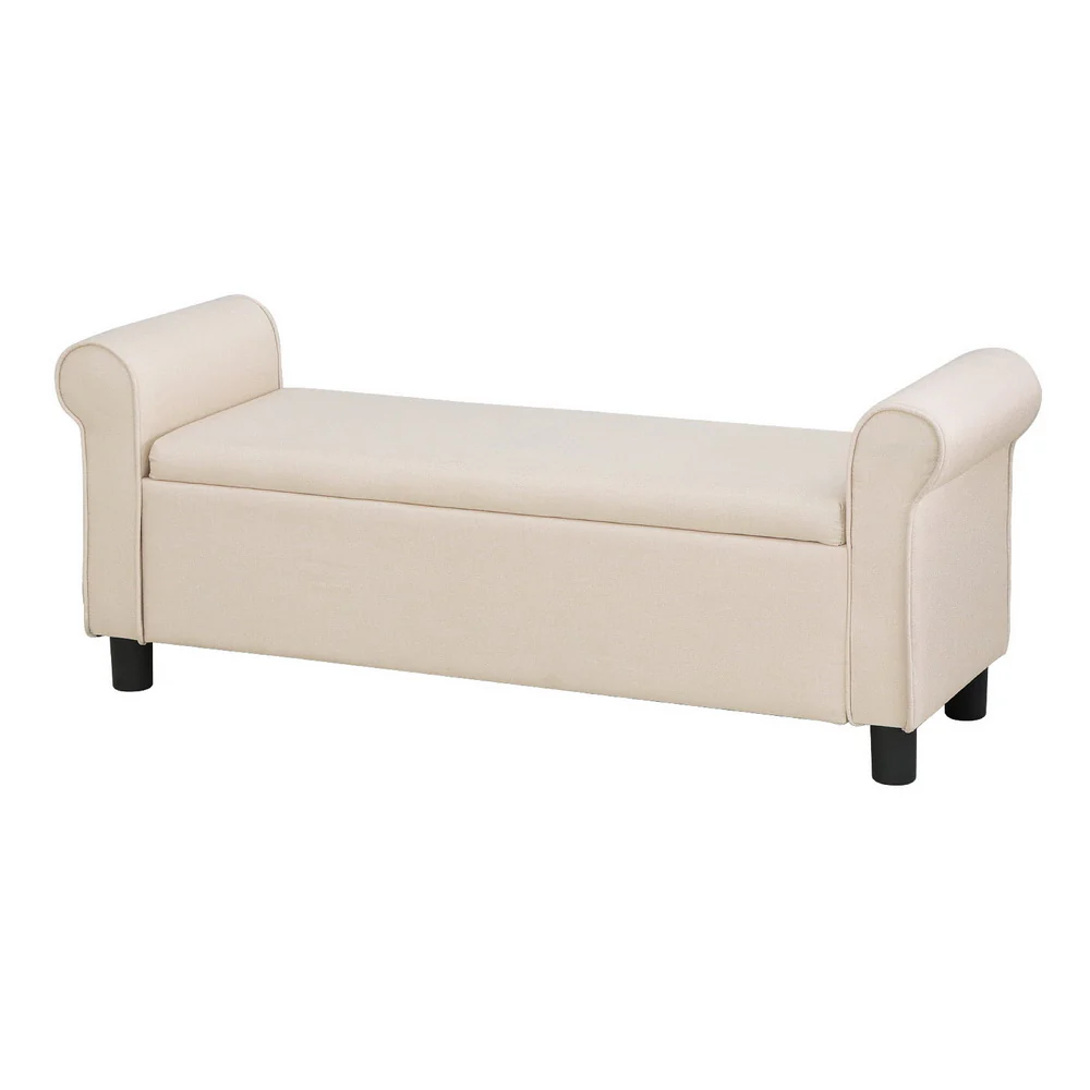 Artiss Storage Ottoman Blanket Box 125cm Arm Linen Taupe - Image 2