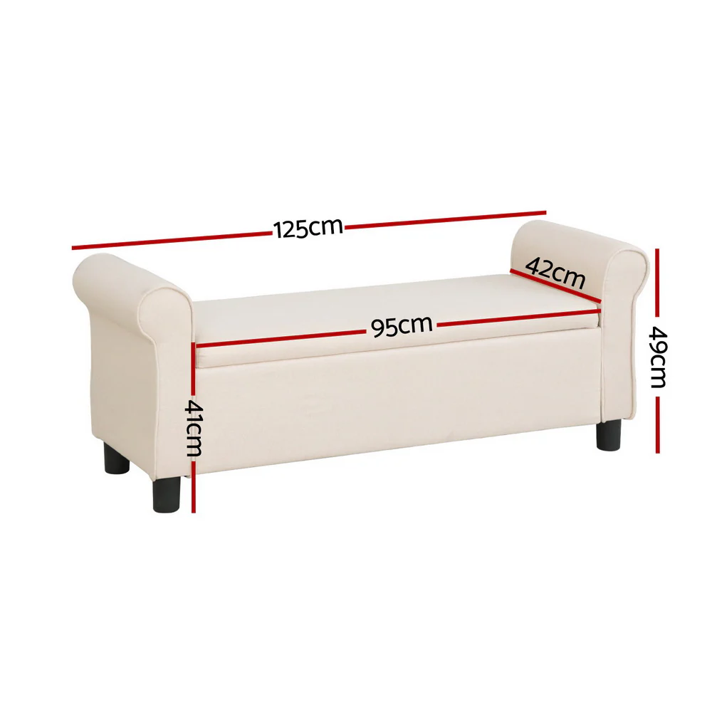 Artiss Storage Ottoman Blanket Box 125cm Arm Linen Taupe - Image 3