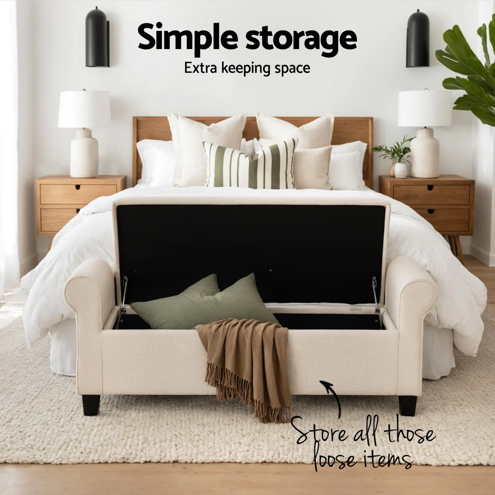 Artiss Storage Ottoman Blanket Box 125cm Arm Linen Taupe - Image 6