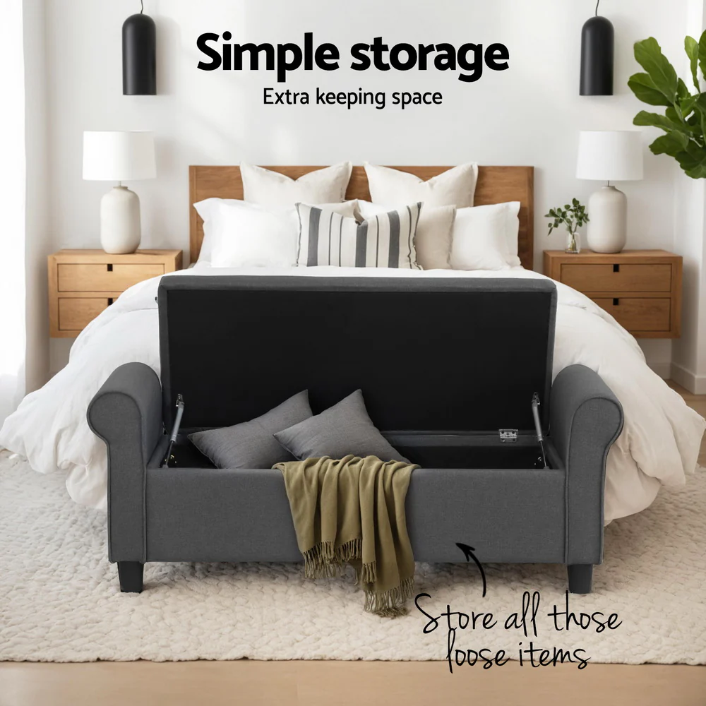 Artiss Storage Ottoman Blanket Box 125cm Arm Linen Grey - Image 5