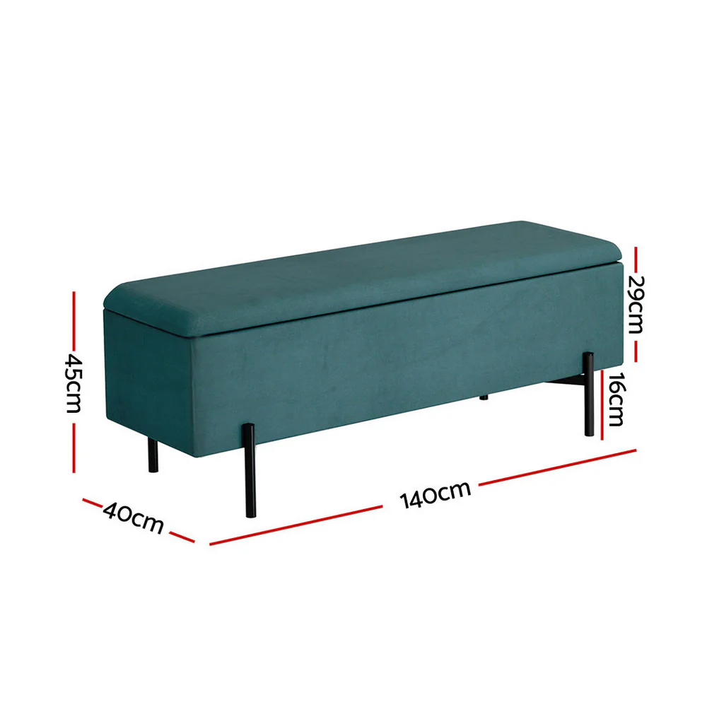 Artiss Storage Ottoman Blanket Box 140cm Velvet Green - Image 3