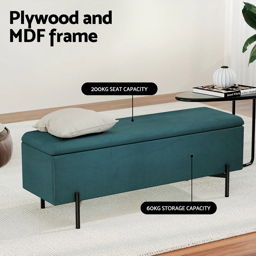 Artiss Storage Ottoman Blanket Box 140cm Velvet Green - Image 5