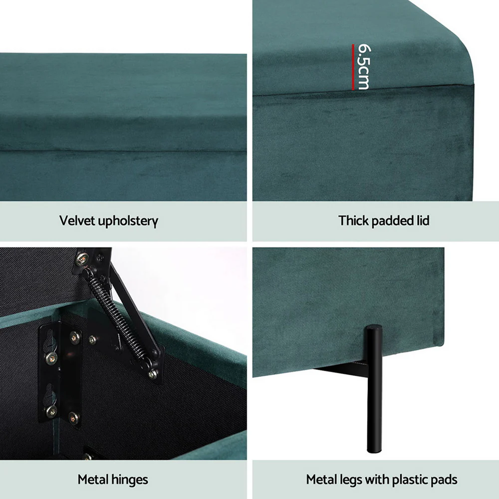 Artiss Storage Ottoman Blanket Box 140cm Velvet Green - Image 7