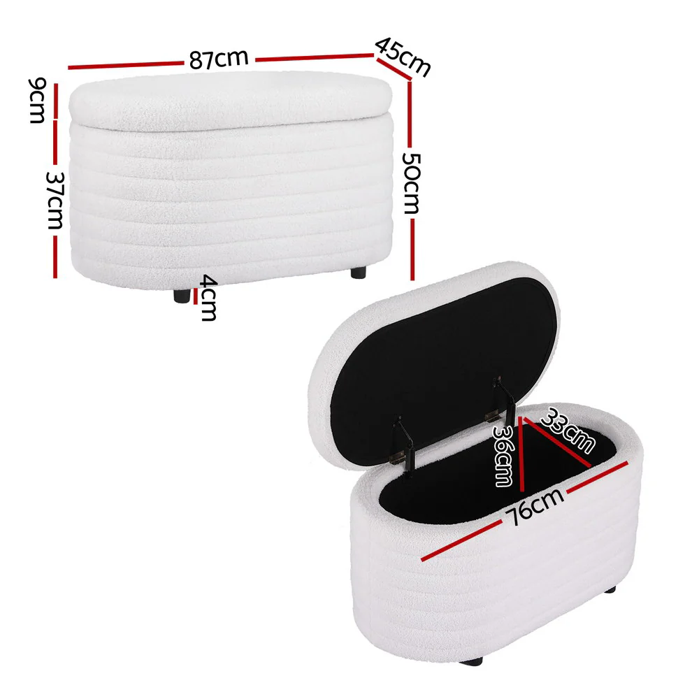 Artiss Storage Ottoman Blanket Box 87cm Boucle Fabric Oval - Image 3