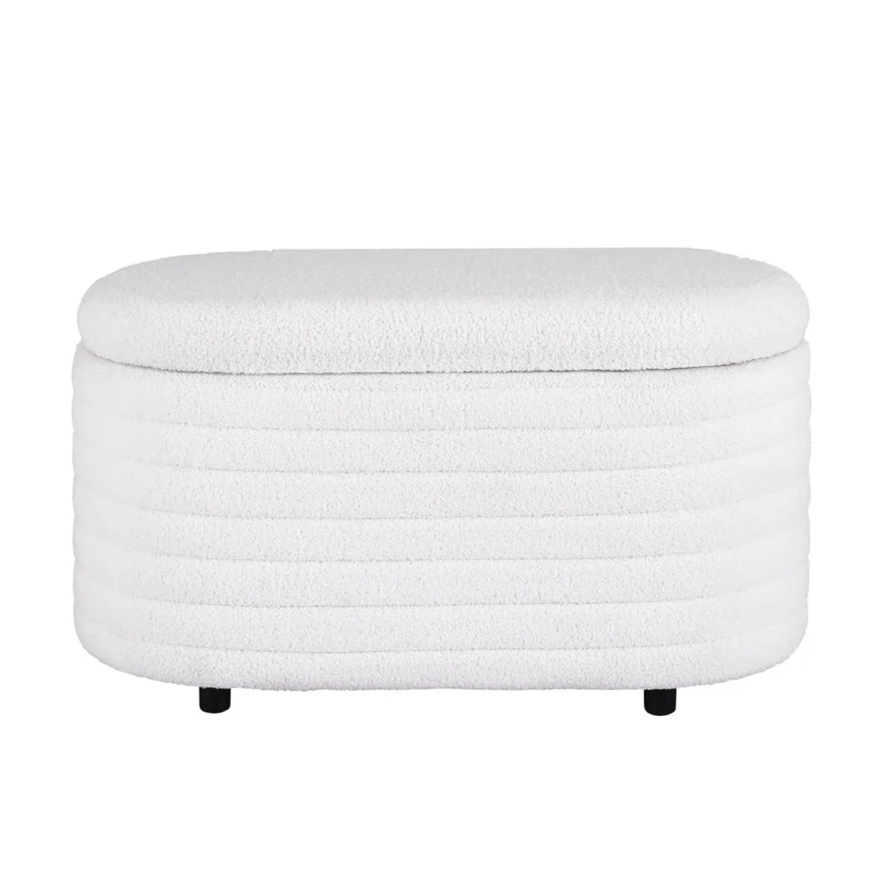 Artiss Storage Ottoman Blanket Box 87cm Boucle Fabric Oval - Image 4