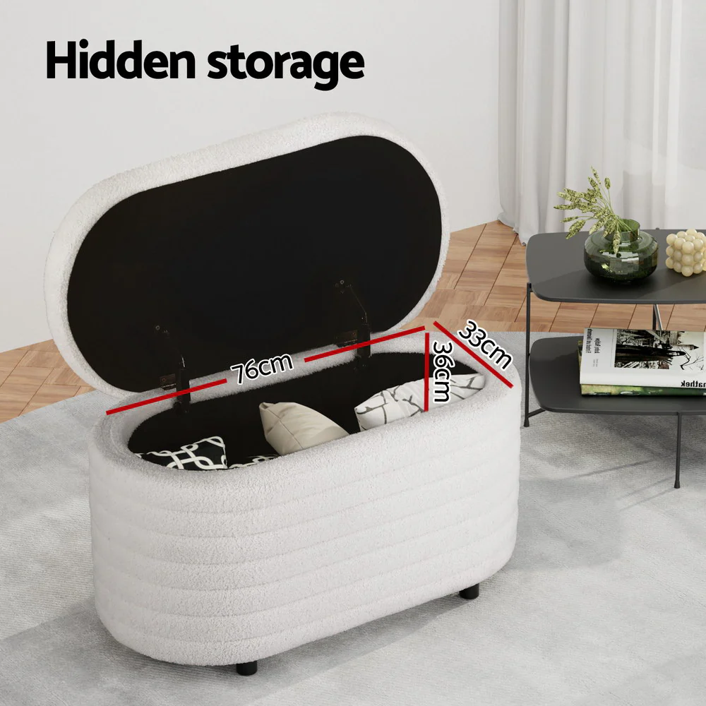 Artiss Storage Ottoman Blanket Box 87cm Boucle Fabric Oval - Image 6