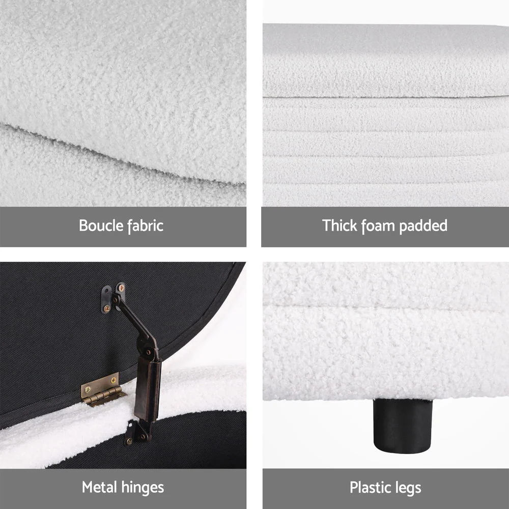 Artiss Storage Ottoman Blanket Box 87cm Boucle Fabric Oval - Image 7
