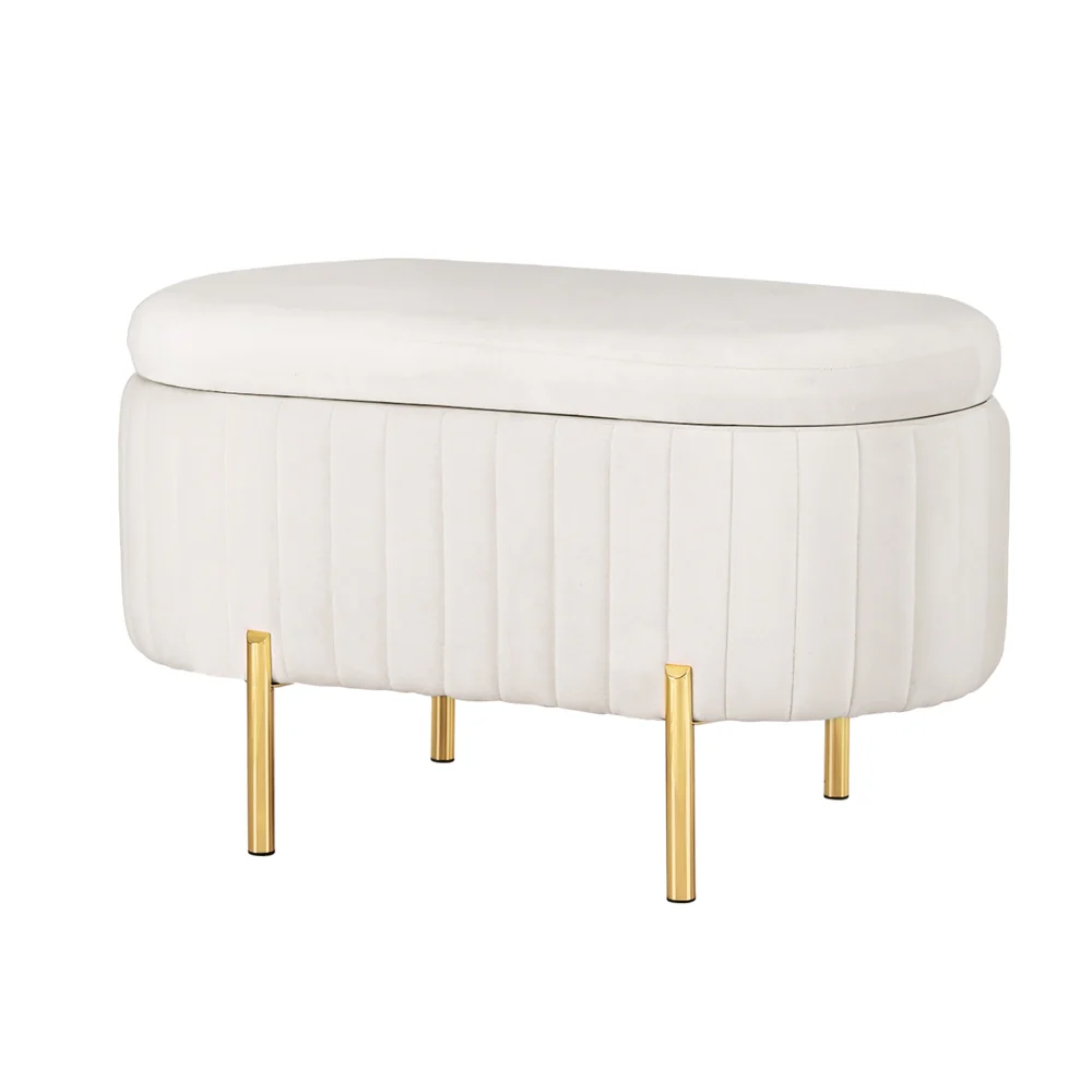 Artiss Storage Ottoman Blanket Box 87cm Velvet Oval White