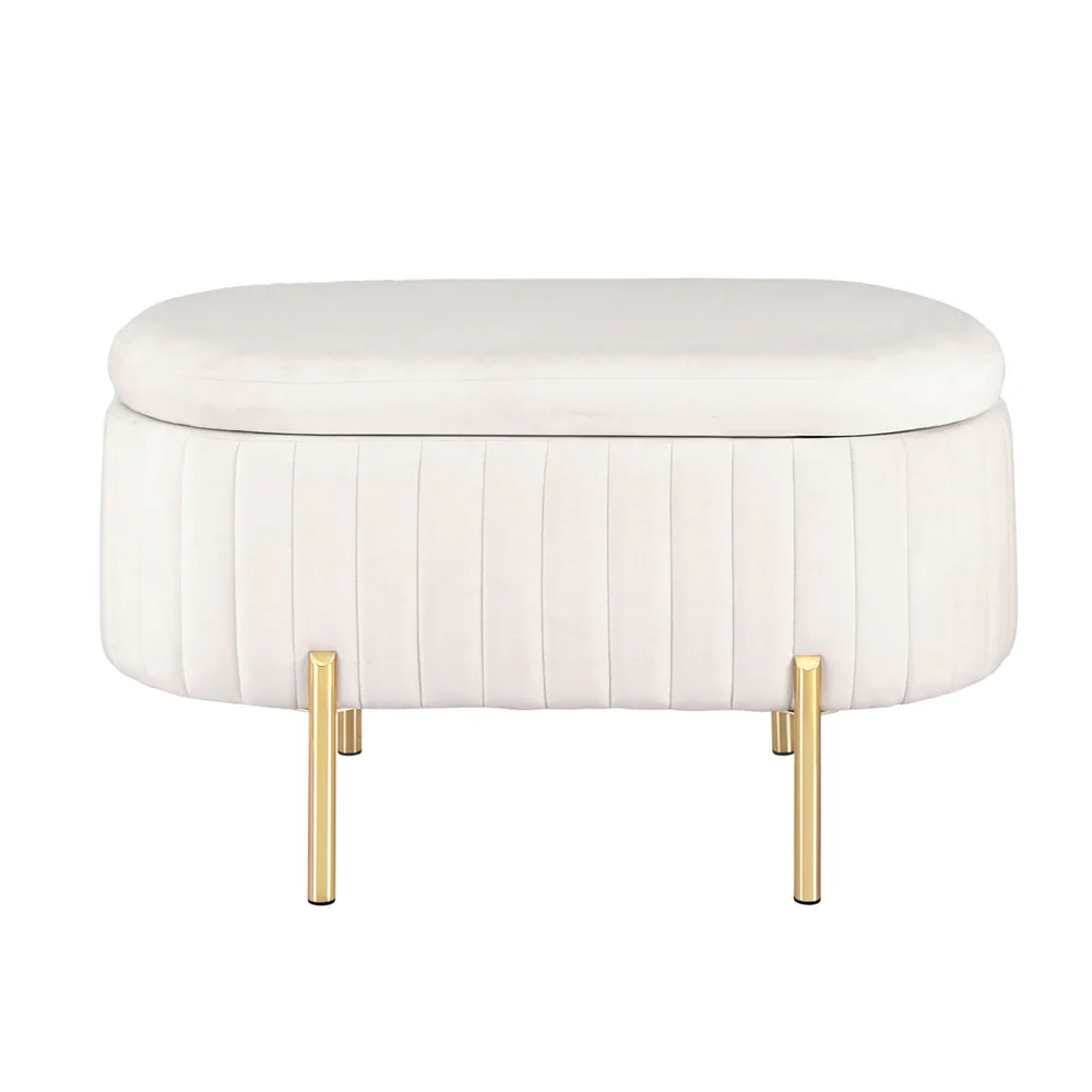Artiss Storage Ottoman Blanket Box 87cm Velvet Oval White - Image 4