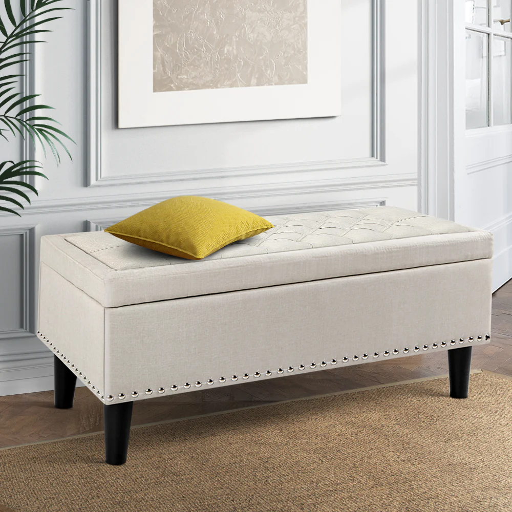 Artiss Storage Ottoman Blanket Box 96cm Linen Taupe