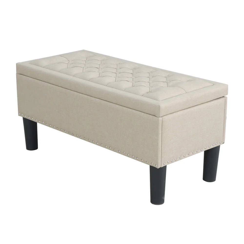 Artiss Storage Ottoman Blanket Box 96cm Linen Taupe - Image 2