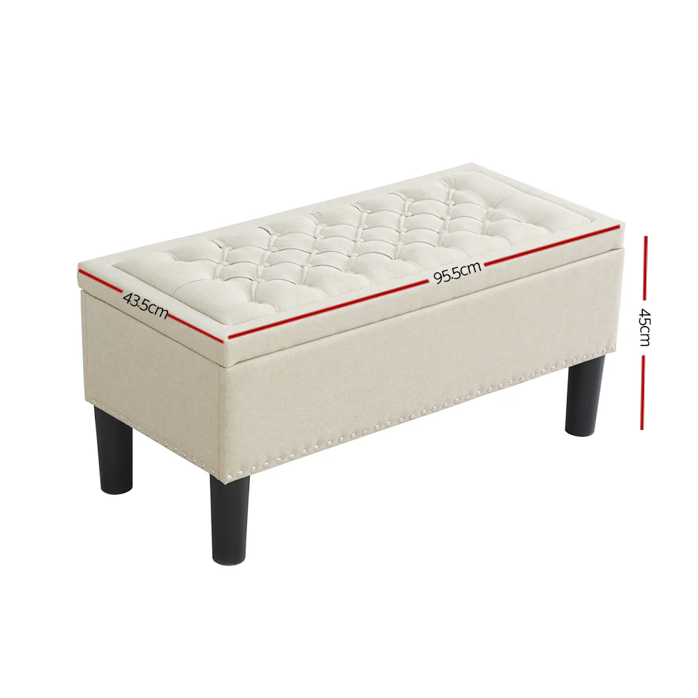 Artiss Storage Ottoman Blanket Box 96cm Linen Taupe - Image 3