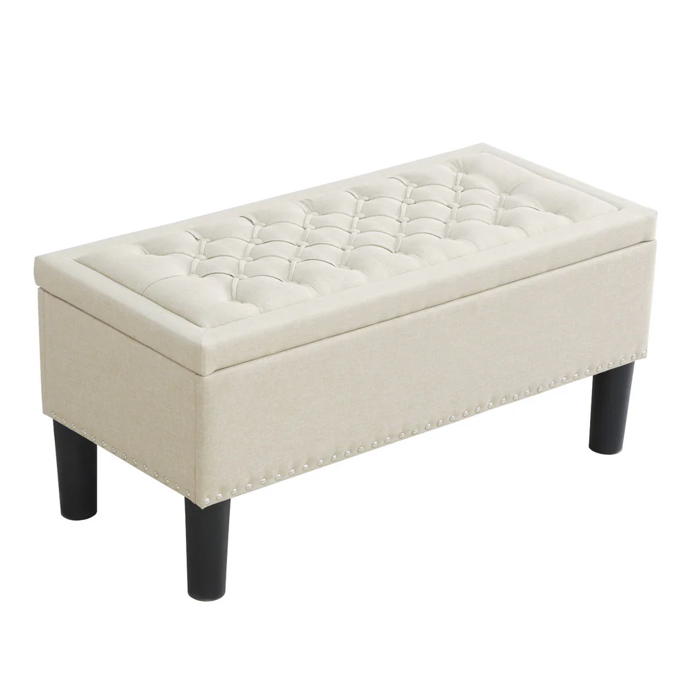 Artiss Storage Ottoman Blanket Box 96cm Linen Taupe - Image 4
