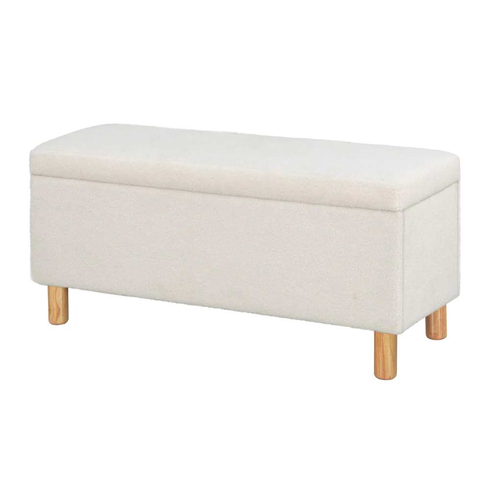 Artiss Storage Ottoman Blanket Box 99cm Boucle Fabric White