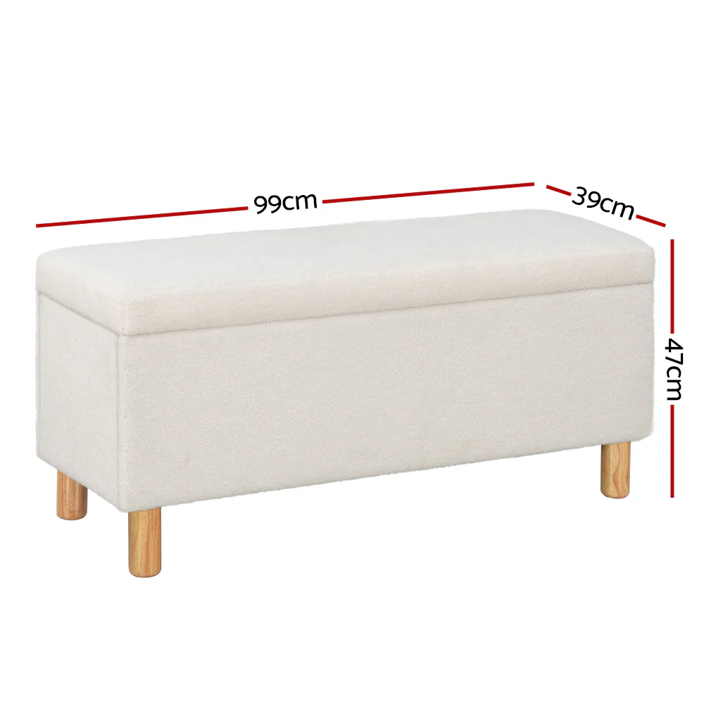 Artiss Storage Ottoman Blanket Box 99cm Boucle Fabric White - Image 2