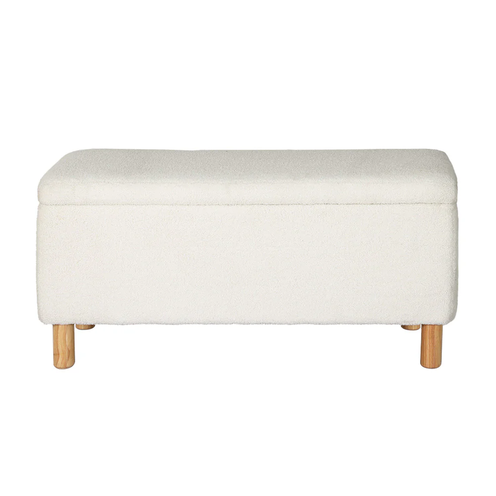 Artiss Storage Ottoman Blanket Box 99cm Boucle Fabric White - Image 3