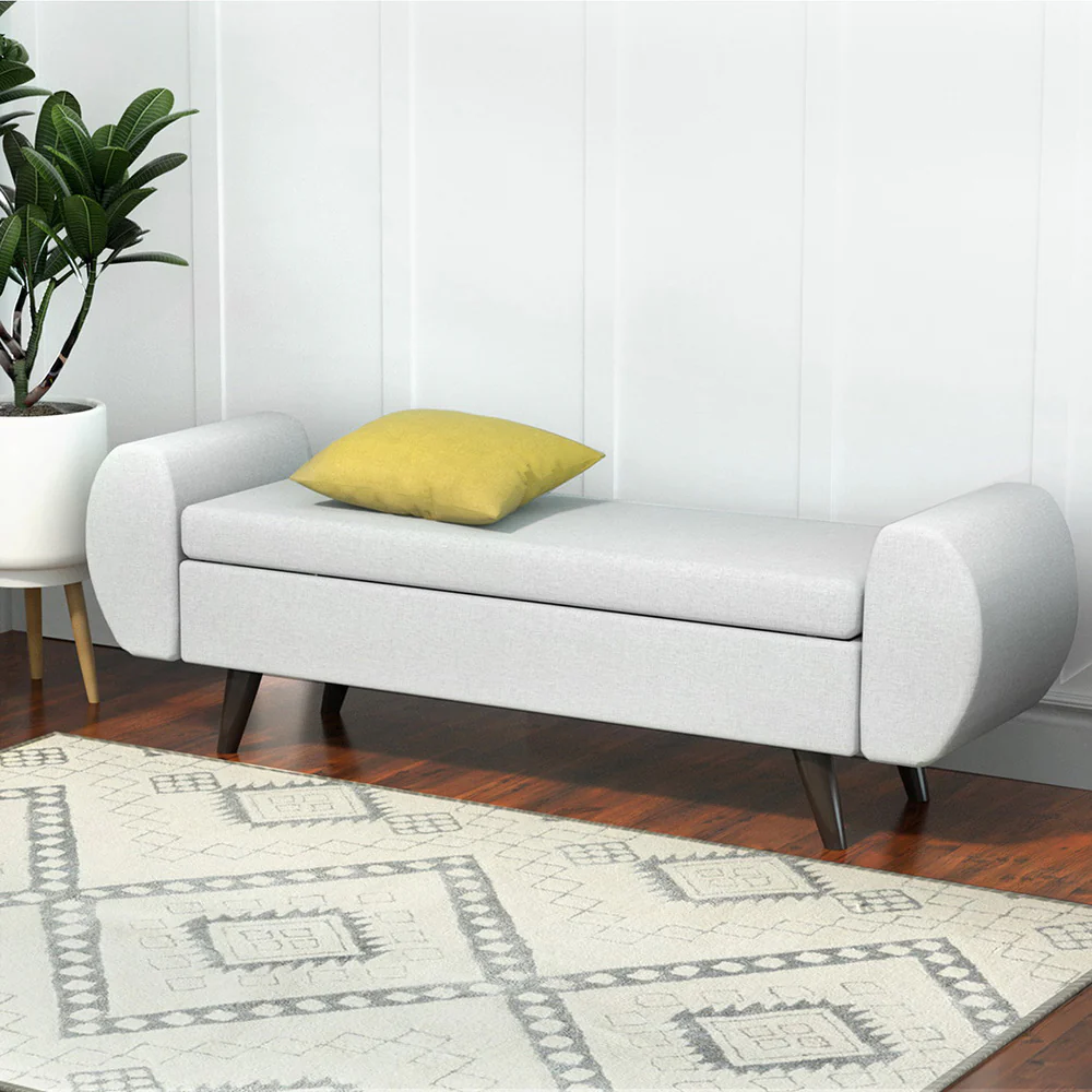 Artiss Storage Ottoman Blanket Box Armrest 140cm Grey - Image 2