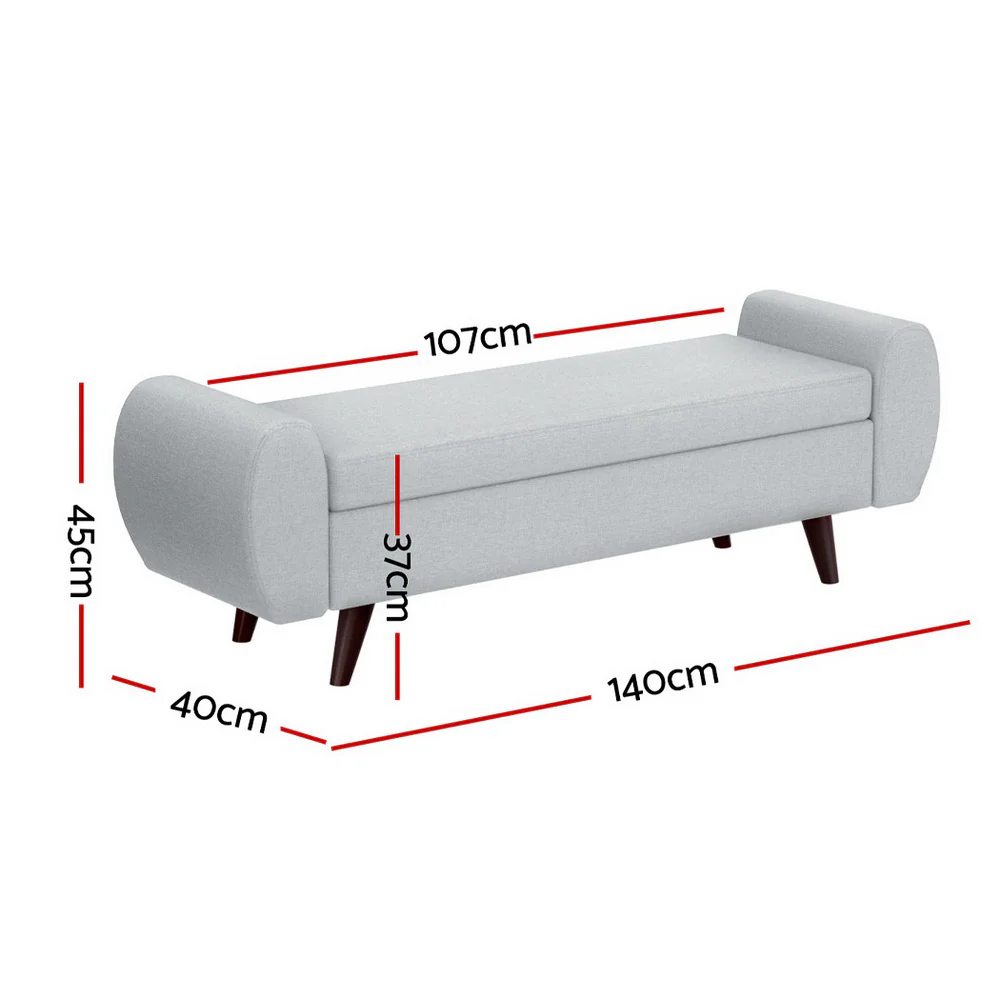 Artiss Storage Ottoman Blanket Box Armrest 140cm Grey - Image 3