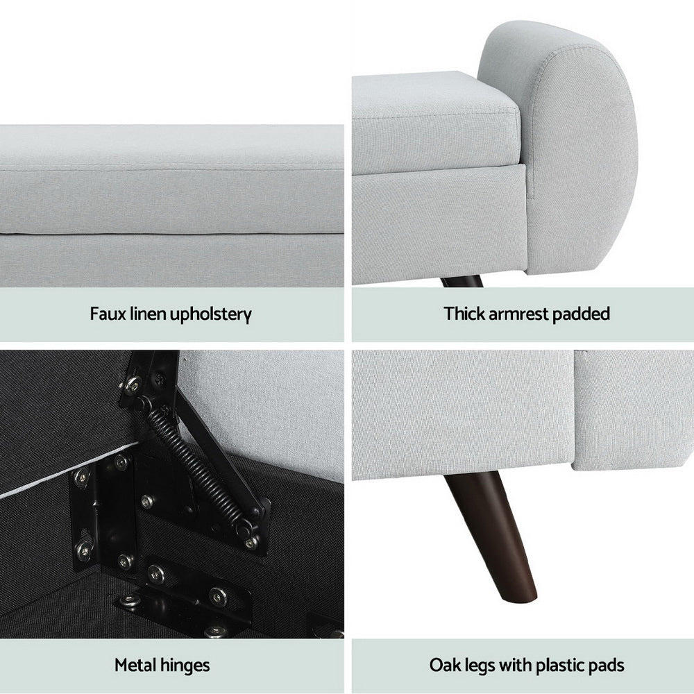 Artiss Storage Ottoman Blanket Box Armrest 140cm Grey - Image 7