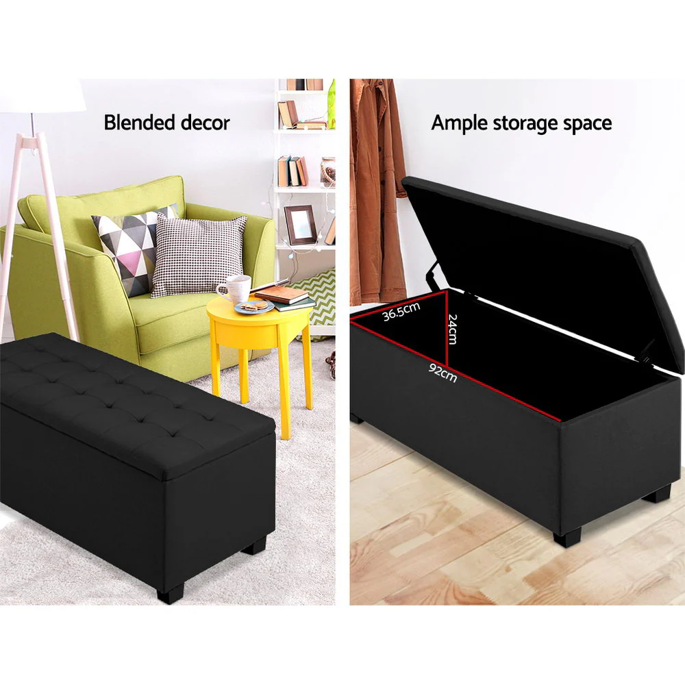 Artiss Storage Ottoman Blanket Box 97cm Linen Black - Image 4