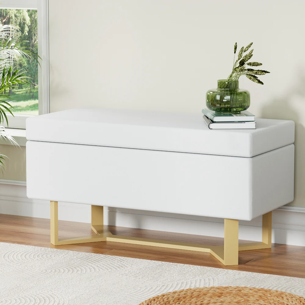Artiss Storage Ottoman Blanket Box Criss-cross Linen White - Image 2