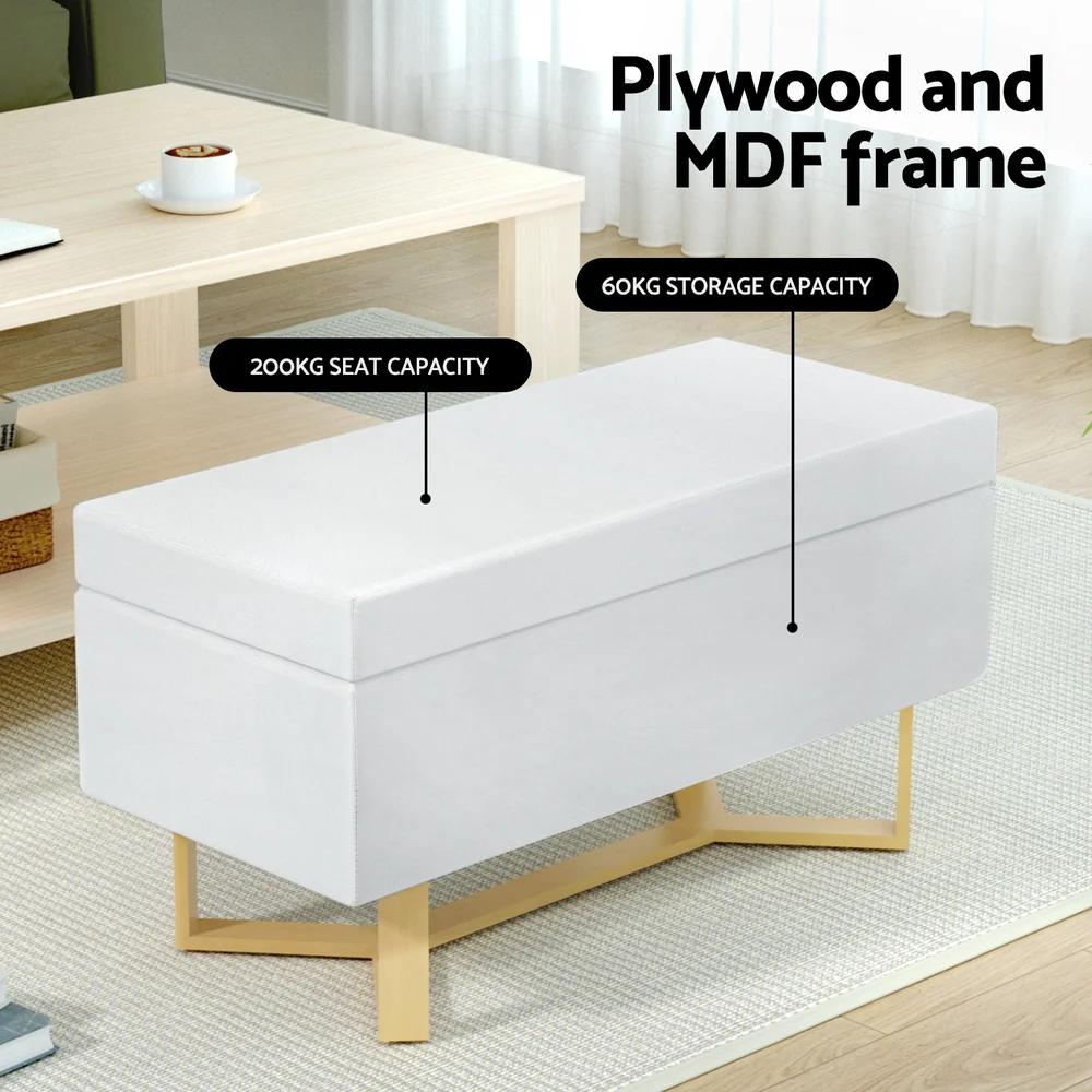 Artiss Storage Ottoman Blanket Box Criss-cross Linen White - Image 5