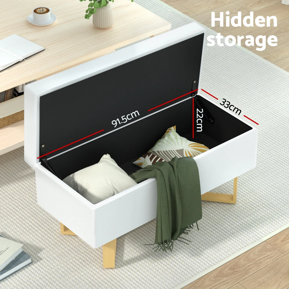 Artiss Storage Ottoman Blanket Box Criss-cross Linen White - Image 6