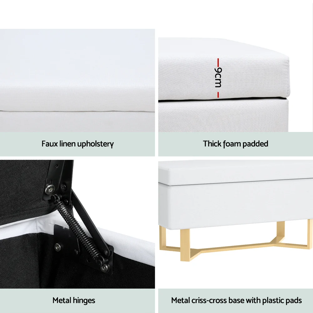 Artiss Storage Ottoman Blanket Box Criss-cross Linen White - Image 7