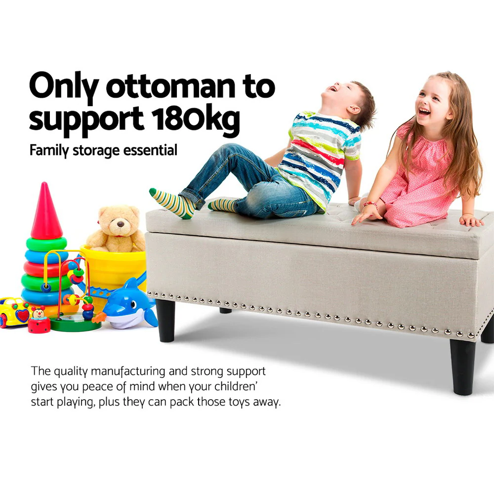 Artiss Storage Ottoman Blanket Box 96cm Linen Taupe - Image 3