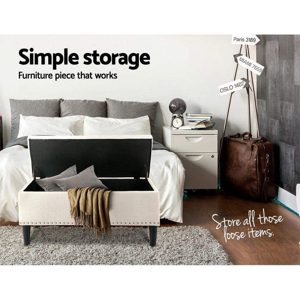 Artiss Storage Ottoman Blanket Box 96cm Linen Taupe - Image 6