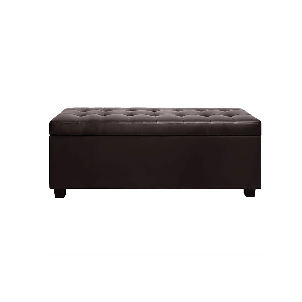 Artiss Storage Ottoman Blanket Box 97cm Leather Brown - Image 3