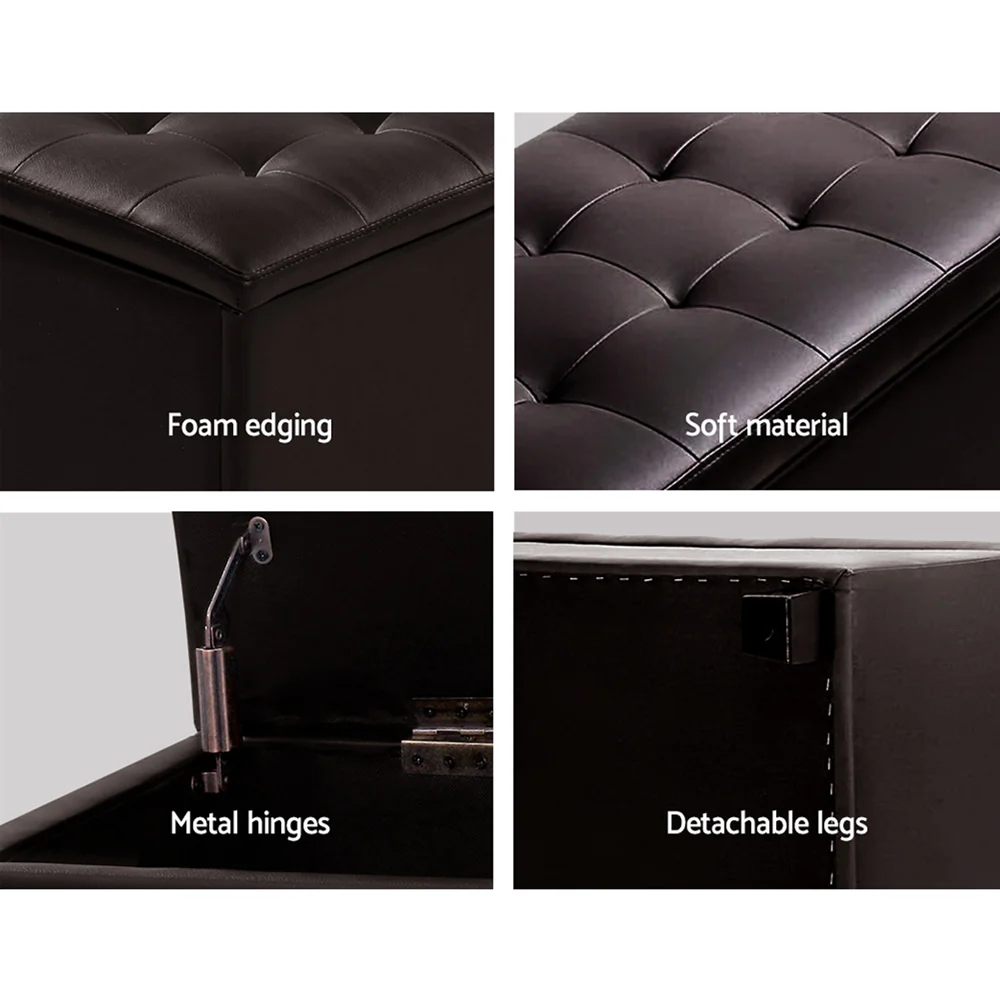 Artiss Storage Ottoman Blanket Box 97cm Leather Brown - Image 4