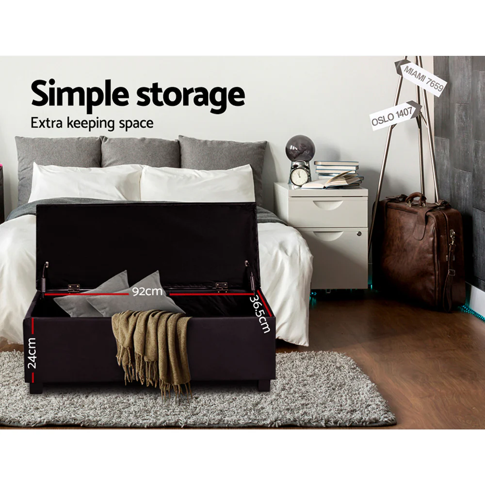 Artiss Storage Ottoman Blanket Box 97cm Leather Brown - Image 5