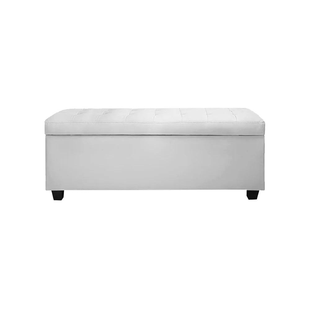 Artiss Storage Ottoman Blanket Box 97cm Leather White - Image 3