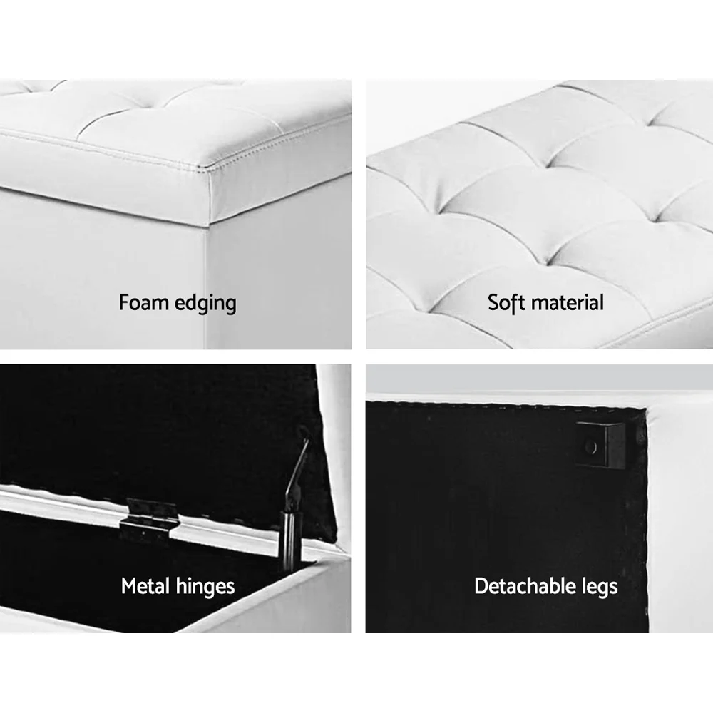 Artiss Storage Ottoman Blanket Box 97cm Leather White - Image 5