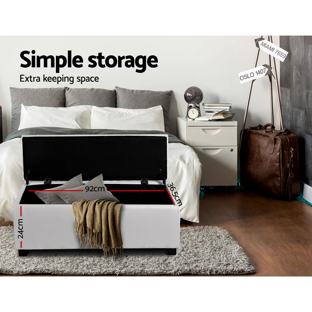 Artiss Storage Ottoman Blanket Box 97cm Leather White - Image 6