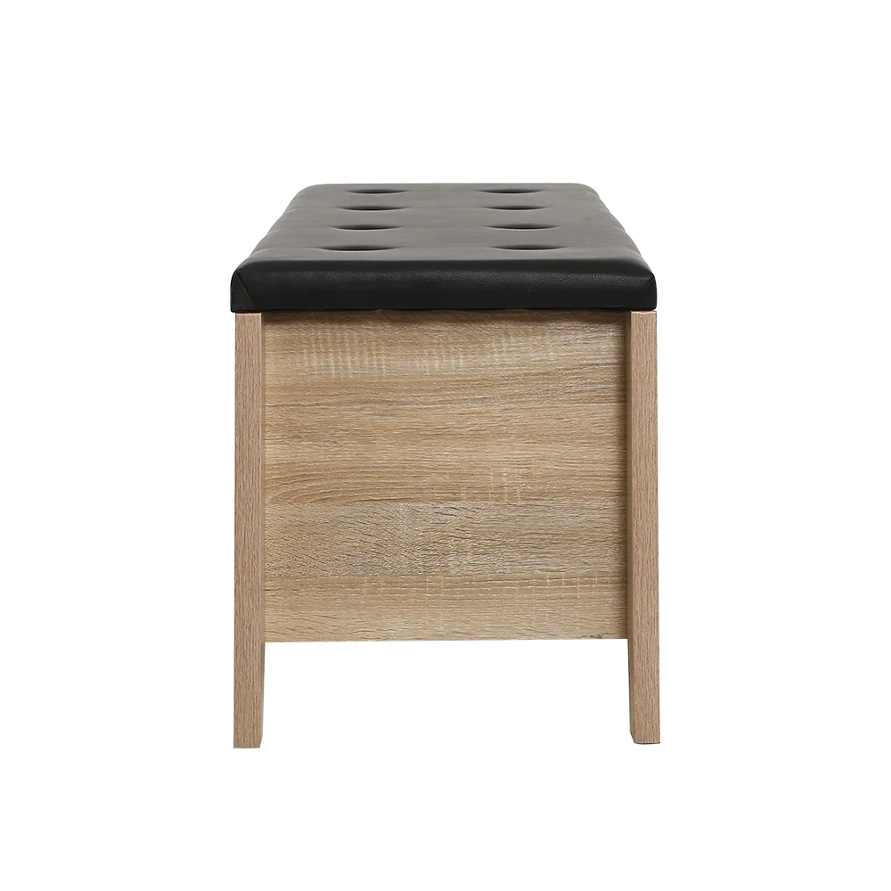Artiss Storage Ottoman Blanket Box Leather Oak - Image 4