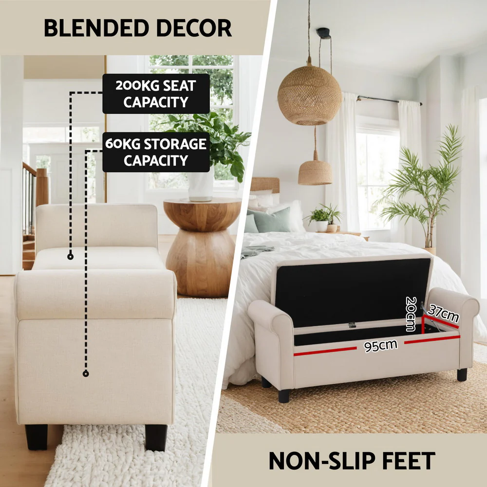 Artiss Storage Ottoman Blanket Box 125cm Arm Linen Beige - Image 4