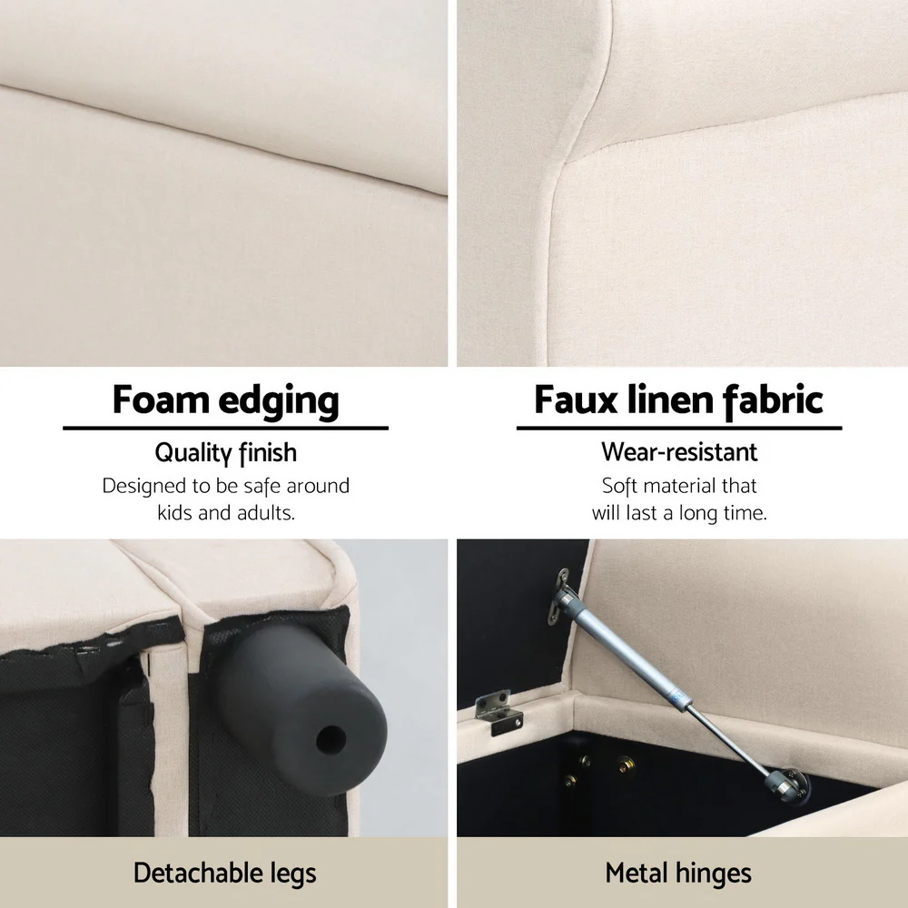 Artiss Storage Ottoman Blanket Box 125cm Arm Linen Beige - Image 6