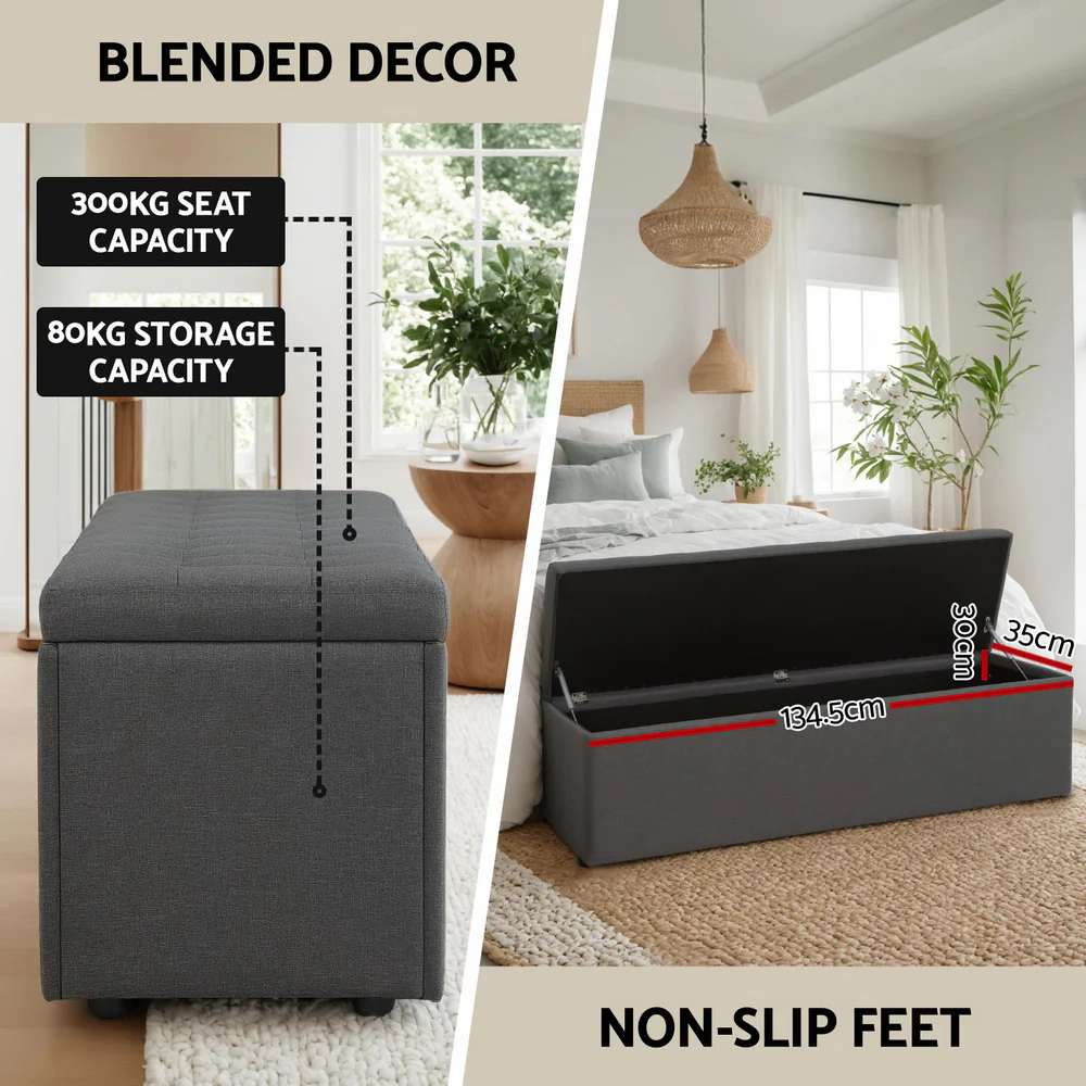 Artiss Storage Ottoman Blanket Box 140cm Linen Dark Grey - Image 3